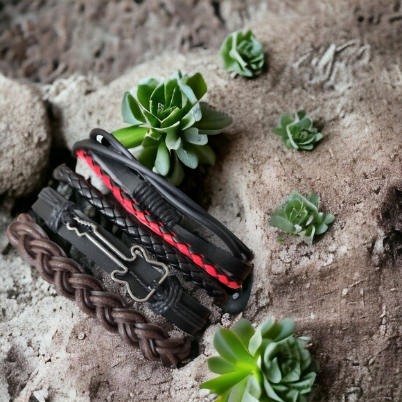 Unisex Leather Bracelet 4 Piece Set - Picture 3 of 9
